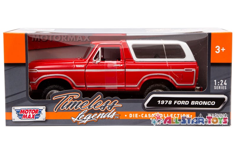 موتورماكس سيارة فورد برونكو موديل 1978، نموذج مصغر بمقياس 1:24، سيارة رياضية متعددة الاستخدامات، شاحنة، موتورماكس 79373 (أحمر) - Image 3